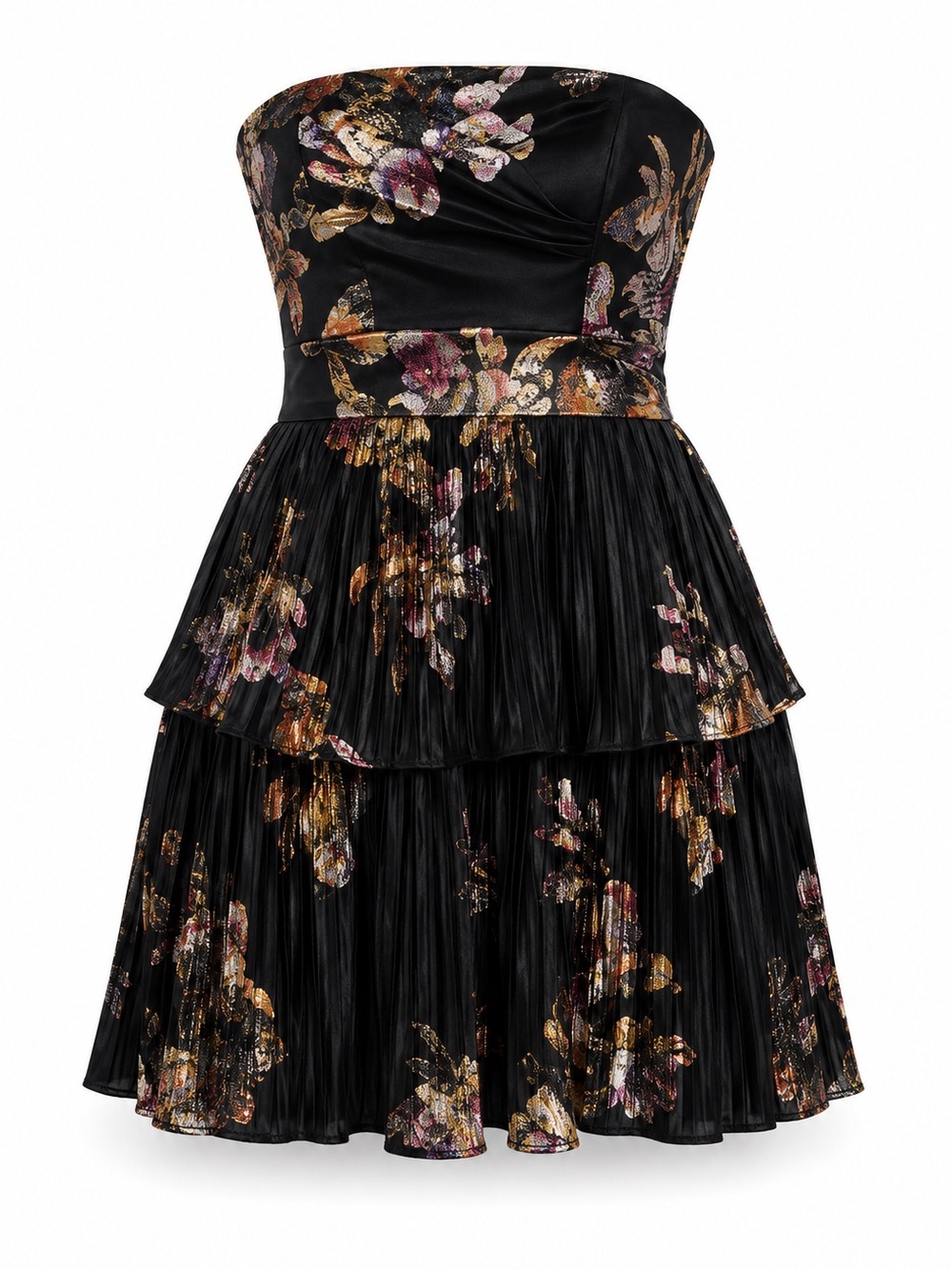 Dress the Population Black Multi Metallic Strapless Ruffle Minidress Size Large
